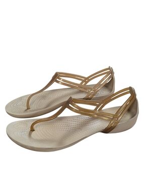 Crocs Isabella T-Strap Gold Flat Sandals Size 9